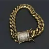 14 mm chłodny łańcuch męski Złoty odcień 316L Naszyjnik ze stali nierdzewnej Curban Cuban Link łańcuch i bransoletki z diamentowym zapięciem zamek 2PCS Jewel3274