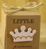 Partihandel 3000PCs Lite Prince Princess Brown Baby Shower Birthday Party Favors Boxes med Crown Twine Wedding Box