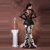 Mermaid Sleeve Arabia Saudi Prom Robe De Soiree Long Black and White Lace Evening Gowns Mother of Bridal Dress
