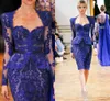 2017 Kunglig blå brudklänningar med långärmad spets Sweetheart Knee Length Meath Evening Gowns Mors formella slitage skräddarsydda