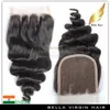 Hair Bundles With Lace Closure Virgin Indian Human Hair 3 Part Lace Closure Hair Weft Loose Wave Natural Color 8-30 Inch Bellahair