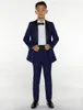 男の子のスーツの男の子のスーツ+ウイストコート+ズボンポリエステル高品質紳士ネイビーブルースタイルキッズタキシードスーツ