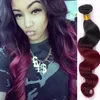 4pcs/lot Ombre 100% Unprocessed Remy Human Hair Extensions Brazilian Virgin Hair Body Wave 1B Burgundy Two Tones Ombre Color Free shipping