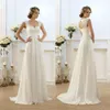 2021 New Cheap Bohemian Wedding Dresses Beach Sweetheart Capped Sleeves Empire Waist Lace Chiffon Long Beach Bridal Gowns