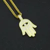 Iced out koppar hamsa hand hängande halsband cubic zircon fatima palm halsband hip hop mens kvinnor smycken droppe frakt