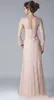 2019 Abiti economici per la madre della sposa Maniche lunghe Blush Pink Full Lace Fiori con perline di cristallo Plus Size Abito da cerimonia nuziale formale per feste