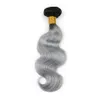 ELIBESS HAIR- 1B/Grey Ombre Remy Human Hair Extensions Body Wave Hair 3 Bundle 80g/piece Gray Hair Wave