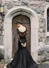 Vintage Black Gothic Dresses Sareh Nouri Mermaid Långärmade Brudklänningar Trumpet Satin Lace Illusion Appliques Sweep Train Custom