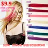 Mix colors human hair 10pcs colorful clip in Hair Extensions PINK BLUE BURG PURPLE Remy clip on Hair products 1481598