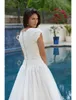 Neues Spitzenmieder bescheidene Brautkleider mit Tulpe-Ärmel Juwel O-Neck-Knöpfe über Reißverschluss Rücken-Brautkleid mit Perlen Taillenband 298Q