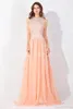 $ 59 Peach Pink Long High Neck Billiga Prom Klänningar 2017 Real Image Backless Sheer Long Aftonklänningar i lager Brudtärna Klänningar BZP0530
