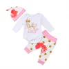 Set di vestiti per bambina 2018 Primavera Autunno Neonato Bambini Pagliaccetto da principessa con lettera di papà + Pantaloni a fiori a pois + Cappello 3 pezzi Set di vestiti per ragazze 0-24M