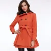 Vente en gros- Sisjuly femmes hiver automne trench-coat manteau de laine double boutonnage ceinture à manches longues rouge slim femmes kaki trench-coat