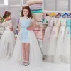 Lace High-low Flower Girl Dresses Com Tulle Over-Saia Bateau Mangas Meia Frisada Vestido de Festa de Aniversário Fada Princesa Meninas Pageant Vestido