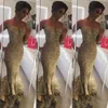 Elegant Sequined Prom Dresses Sparkly Champagne Sequins Mermaid Fitted Evening Pageant Party Gowns Plunging Sweetheart Neck Ruffled