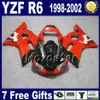 Kroppsarbete för Yamaha YZF600 98-02 Vit Blå Svart Fairing Kit YZFR6 YZF-R6 1998 1999 2000 2001 2002 Fairings Set YZF600 VB88