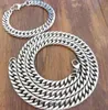 23 '' + 8.7 '' Nieuwe 316L roestvrijstalen jewlery set 9mm brede curb chain link ketting armband voor mode mannen sieraden geschenken zilverkleurige toon