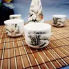 Elegant Japanese Sake Set Porcelain Wine Drinkware Bottle & Cup Gift Traditional Chinese Landscape Painting Winter Mountain and Pine Trees