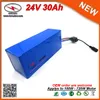 Flat dry 720W electric bicycle battery pack 24v 30Ah 18650 samsung ebike lithium battery in 30A bms 2A charger