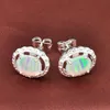 Wholesale 3 Pairs / Lot Mother Gift White Oval Fire Opal Crystal Gemstone 925 Sterling Silver Plated USA Stud Wedding Earrings