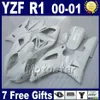 Alle witte kluizen voor Yamaha YZF R1 00 01 Fairing-kits 2000 2001 YZFR1 YZF1000 W16F Hoge kwaliteit Plastic onderdelen + 7 geschenken
