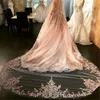 Best Selling Luxury Wedding Veils Four Meters Long Veils Rhinestone Lace Applique One Layer Soft Tulle Cathedral Length Cheap Bridal Veil