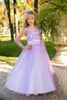 Linda uma linha Jeia comprimento do piso Lilac Tulle Apliques FLOR GIRLS039 VENDOS DO ESTILO DO JARDIM MODESTANTES MENINAS PRI9581271