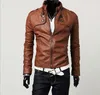 Läderjackor för män 2015 Fashion New Korean Slim Stand-up Collar Sport Jackor Mens Leather Jacket PU Motorcykel Kort Jacka Coat