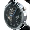 Relojes de Marca Hombre Lujo Gagnant des hommes Gold Skeleton Hand Wind Mechanical Watchs en cuir bracelet décontracté.