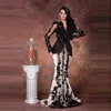 Manga sereia Arábia Saudita Prom Robe De Soiree Longo Renda Preto e Branco Vestidos de Noite Mãe do Vestido de Noiva