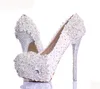 Printemps blanc dentelle fleur strass chaussures de mariage nouvelle conception de luxe à la main à talons hauts chaussures de mariée soirée pompes de bal Shi269N