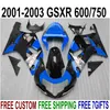 Personnaliser le kit de carénage pour SUZUKI GSXR600 GSXR750 2001-2003 K1 bleu noir kit de carénage GSXR 600 750 01 02 03 EF25