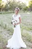 Estilo do país do vintage vestidos de noiva a linha v neck cap mangas lace chiffon vestidos de noiva com caixinha de alta qualidade noivas desgaste formal