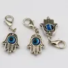 Hot ! 100PCS Antique Silve Hamsa Hand EVIL EYE Kabbalah Good Luck Charms With lobster clasp Fit Charm Bracelet DIY Jewelry 13x32.5mm