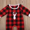 Christmas Baby Clothes Autumn Winter Toddler Infant Baby Boys Girls Long Sleeve Romper Red Plaid Deer Antler Printed Jumpsuit Kids Outfits