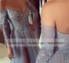 2019 New Fashion Long Sleeves Dress Party Evening a Line Off Sholdled High Slit Vintage Lace Gray PromドレスLong Chiffon Form1967960