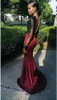 2k15 South African Long Sleeve Evening Dresses Black Burgundy Lace Trumpet Prom Party Gowns Elegant Bateau Neck Backless Girl Prom Dresses