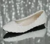 Pérola Bridal Flattie Branco Lace Barato em Frete Grátis Bridal Sapatos Formal Prom Festa Sapatos Pronto para Enviar 2015