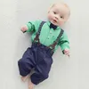 2017 Baby Boy Copre Gli Insiemi Autunno Gentleman Suit Neonato Set di Abbigliamento Papillon T-Shirt Infantile + Pantaloni Della Bretella 2 Pz Abiti per Bambini Abiti