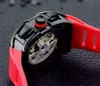 Mens Luxury Black PVD Stainless Felipe Massa Flyback Watch Transparent datum Gummidyk Mekaniska automatiska armbandsur för män 9929830