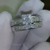 Luxury Size 5678910 Jewelry 10kt white gold filled Topaz Princess cut simulated Diamond Wedding Ring set gift with box67098884391483