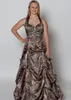 2015 Vintage Camo Wedding Dresses Sweetheart with Crystals Ruched Unique Halter Backless Wedding Gowns Floor Length Plus Size Bridal Gowns