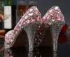 Hermosos zapatos de novia de cristal rosa, preciosos tacones altos de diamantes de imitación hechos a mano de lujo para mujer, zapatos de fiesta de cumpleaños para niña