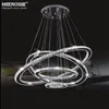 Lustres modernos espelho de aço inoxidável cristal diamante luminárias para casa 4 anéis led luzes pingente cristal jantar decorativo pendurado lâmpada