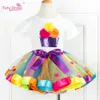 Wholesale-2017 New Arop Summer Girls Loticing Sets Cartoon Flower Thirts Tutu Skirt Dress 2PCS مجموعات ملابس الفتيات لمدة 2-12 عامًا