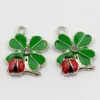 50pcs Green Enamel Lucky Grass With Ladybug Charm Pendant DIY Jewelry 18X 22MM Fit Bracelets Necklace Earrings