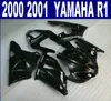 무료 배송 ABS 페어링 키트 YAMAHA 2000 2001 YZF R1 YZF1000 00 01 모든 광택있는 검은 플라스틱 페어링 세트 RQ43 + 7 선물