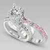 SZ5-11 Luxe groothandel Professionele mode-sieraden 10kt wit goud gevuld Gf roze topaas Wedding Engagement Band Ring set gift