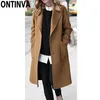 Wholesale- 2017 Winter Woolen Trench Coat Women Outerwear Turn-down Collar Sigle Breasted Full Sleeve Slim Femininas Fashion 20171 Women's C