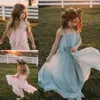 Spaghetti Straps Flower Girl Dresses Chiffon Tiered Girls Pageant Gowns 2018 Candy Color Kids Bröllopsklänning